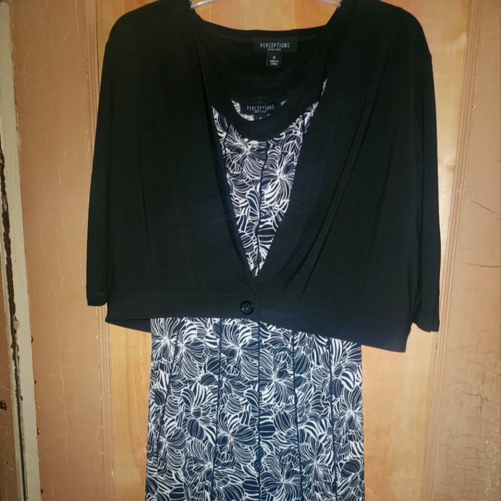 Perceptions Black And White Leaf Print Dress With… - image 1